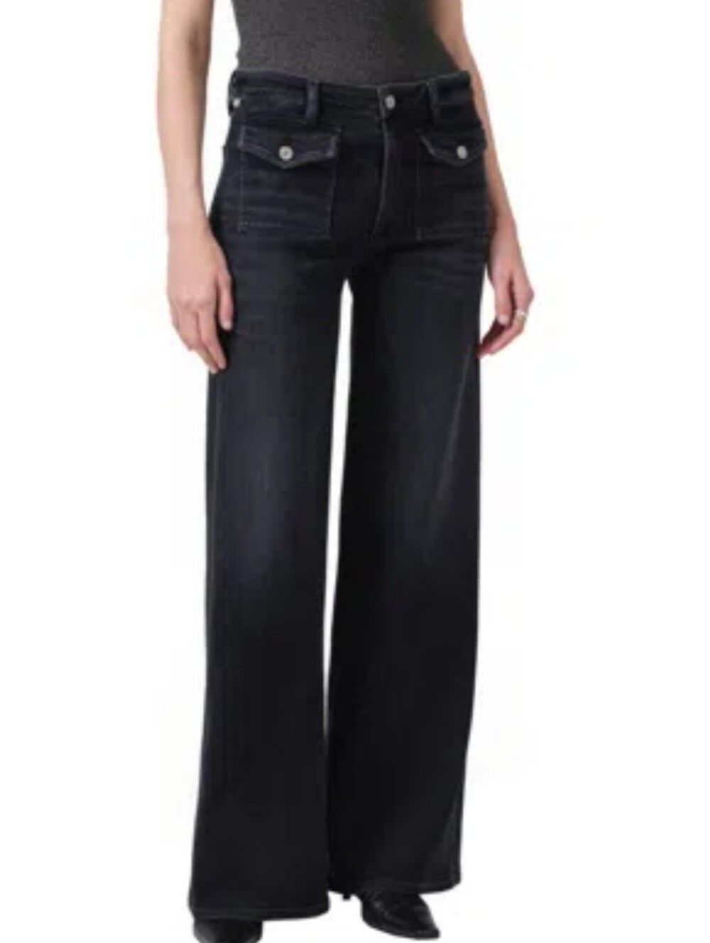Citizens Of Humanity Raven Patch Pocket Black Wide Leg Jeans with High Rise